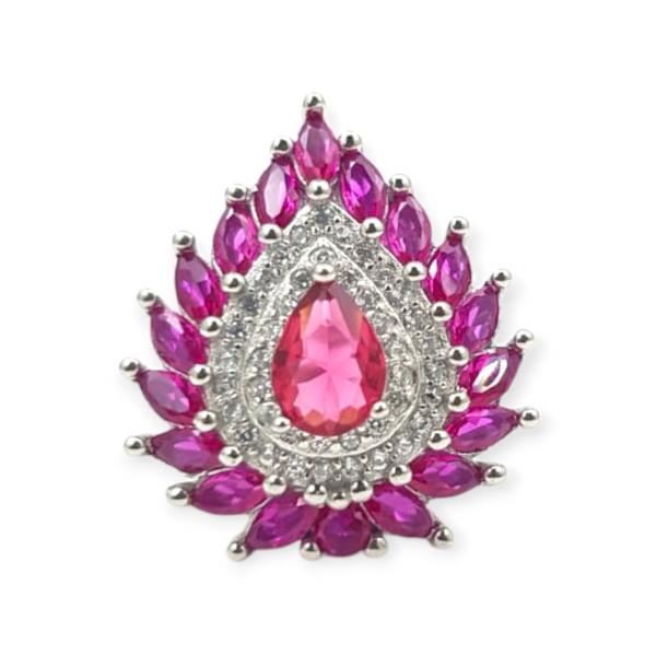 925 Sterling Silver Ring with Beautiful leaf Shape & Pink Stones